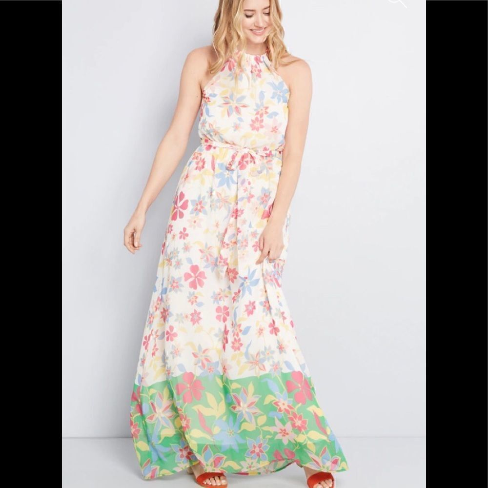 EUC MODCLOTH Illuminated Elegance Chiffon Maxi Dress
